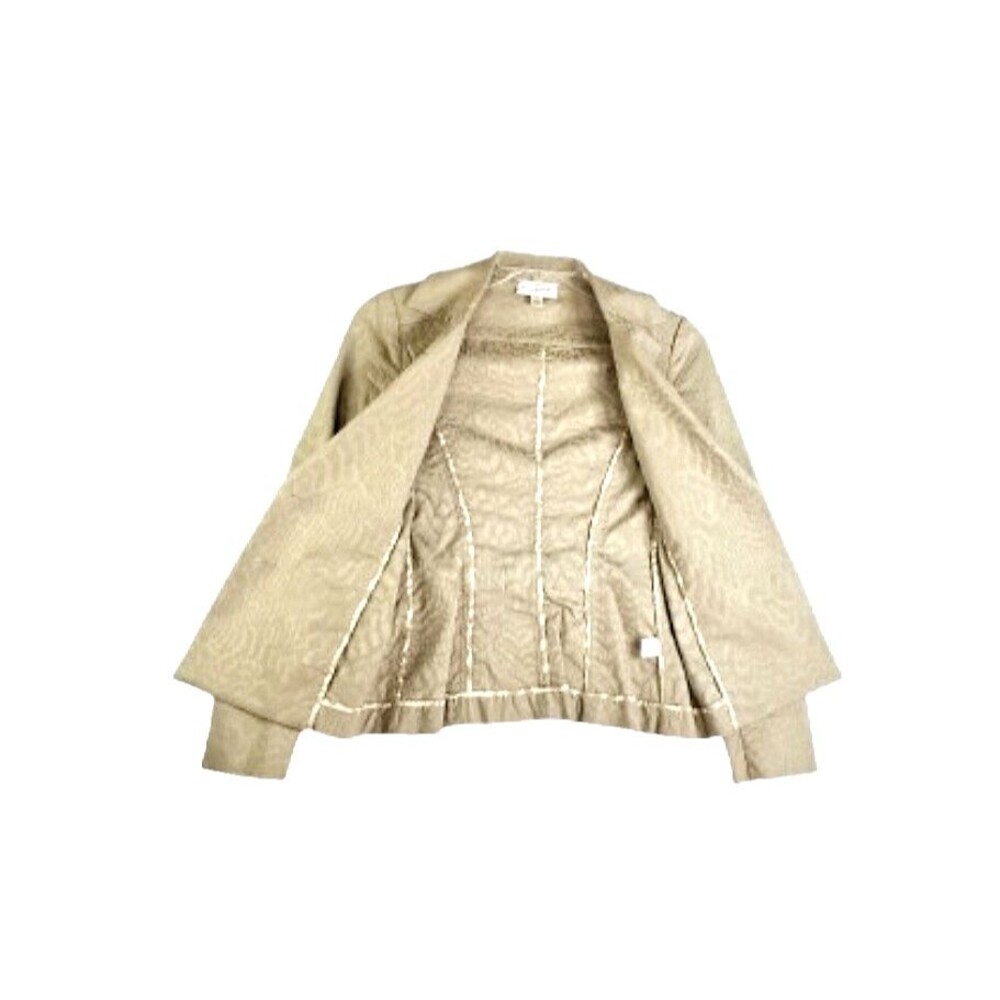 ST JOHN SPORT Single Breasted Blazer Jacket Tan Jacquard Petite Small Two Button - Picture 3 of 6